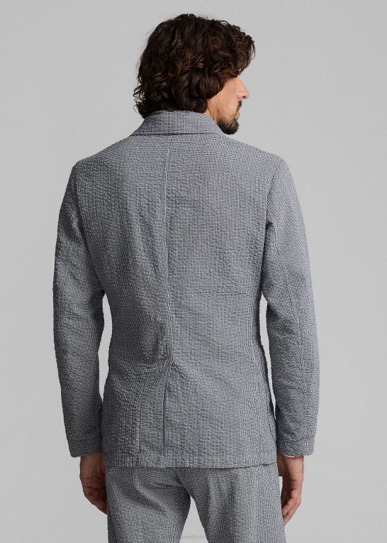 blå/creme Mænd Ralph Lauren ukonstrueret seersucker sportsfrakke Z426B1719