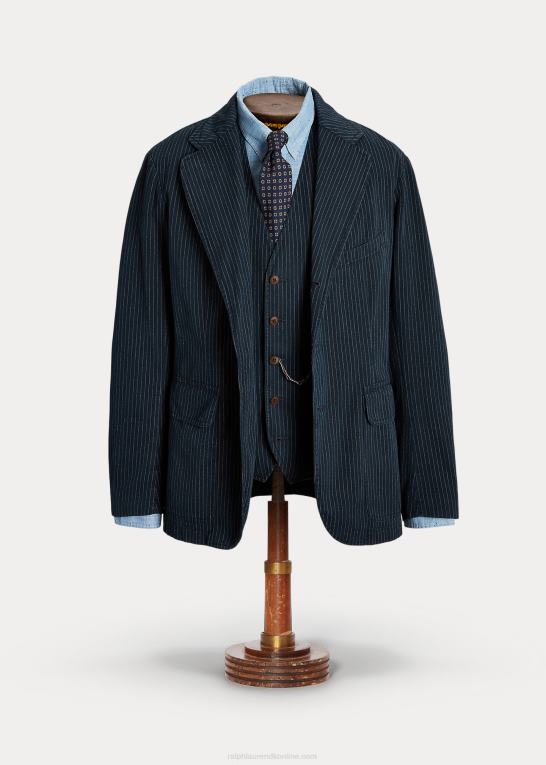 indigo nålestribe Mænd Ralph Lauren ukonstrueret sildebens sportsfrakke Z426B1726