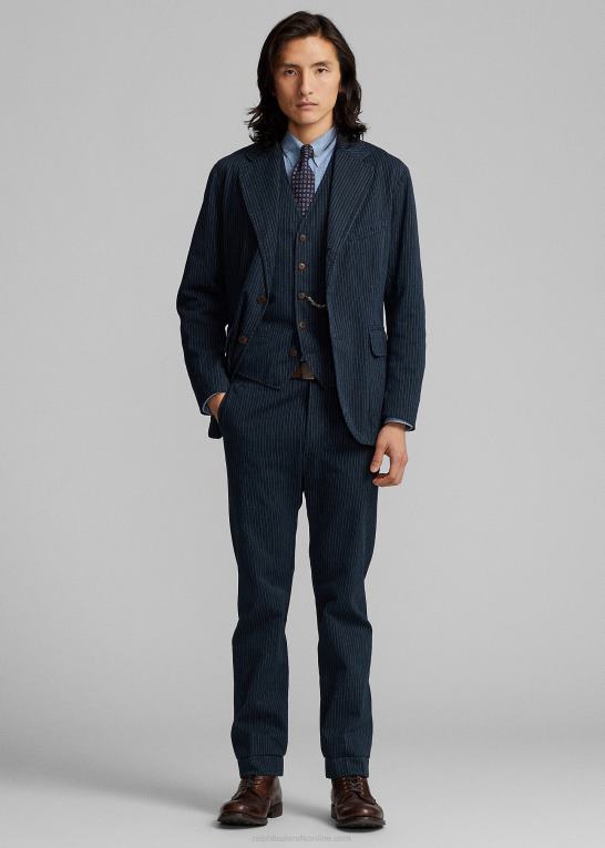 indigo nålestribe Mænd Ralph Lauren ukonstrueret sildebens sportsfrakke Z426B1726