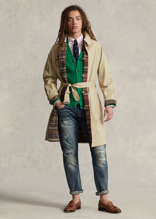 oliven multi Mænd Ralph Lauren vendbar poplin-madras balmacaan frakke Z426B1274