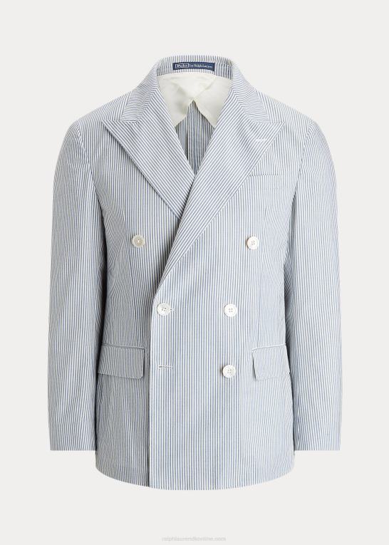 antik creme/blå Mænd Ralph Lauren polo blød seersucker jakkesæt Z426B1071