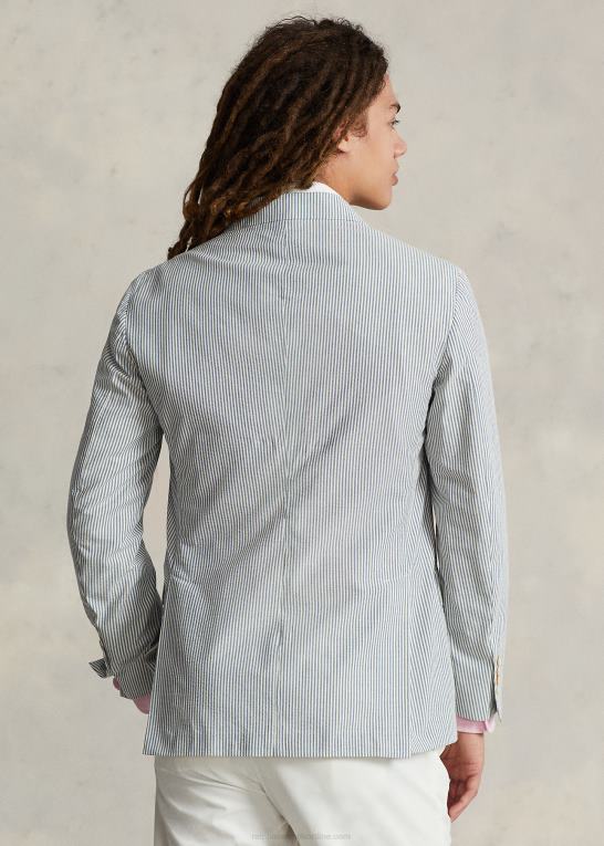 antik creme/blå Mænd Ralph Lauren polo blød seersucker jakkesæt Z426B1071