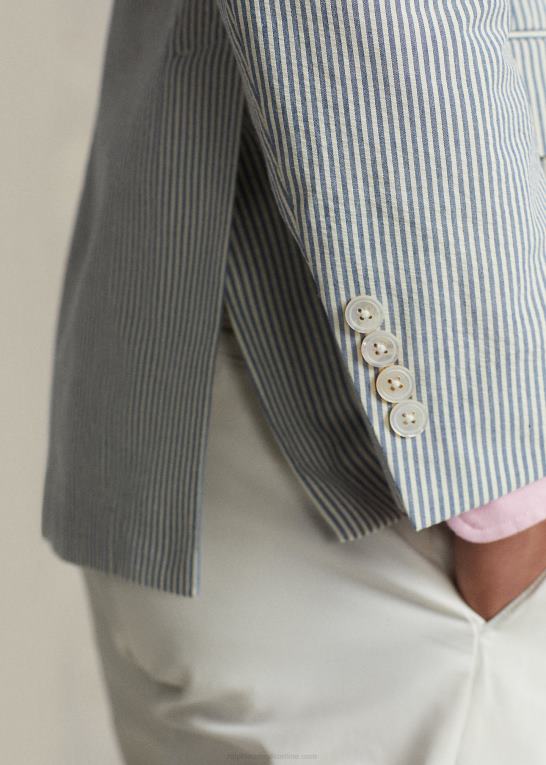 antik creme/blå Mænd Ralph Lauren polo blød seersucker jakkesæt Z426B1071