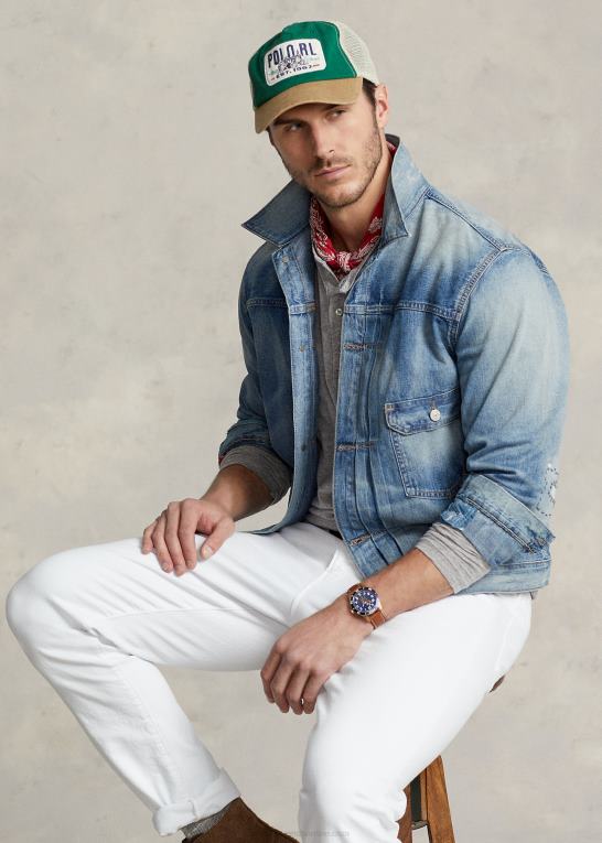blå Mænd Ralph Lauren distressed denim trucker jakke Z426B1655