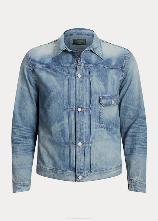 blå Mænd Ralph Lauren distressed denim trucker jakke Z426B1655