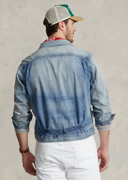 blå Mænd Ralph Lauren distressed denim trucker jakke Z426B1655