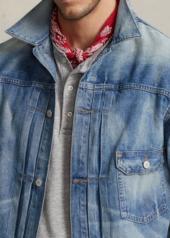 blå Mænd Ralph Lauren distressed denim trucker jakke Z426B1655