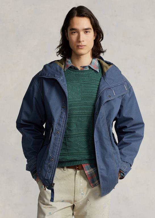 blå korsar Mænd Ralph Lauren twill hættejakke Z426B1269