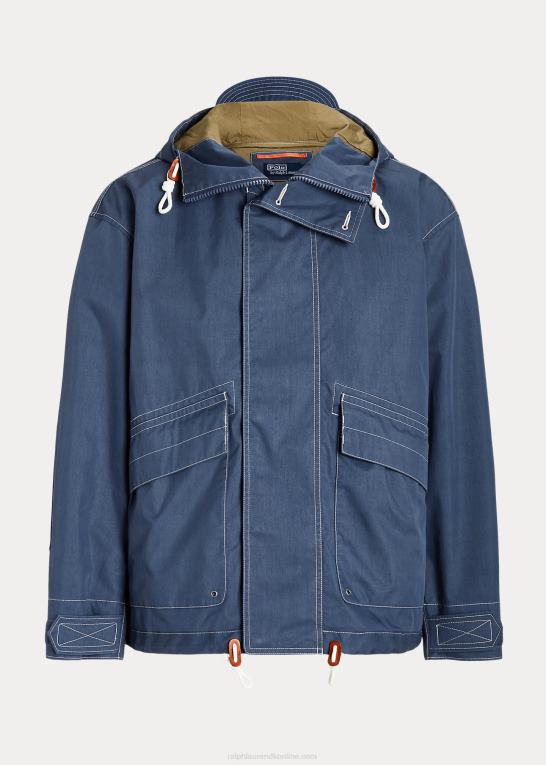 blå korsar Mænd Ralph Lauren twill hættejakke Z426B1269
