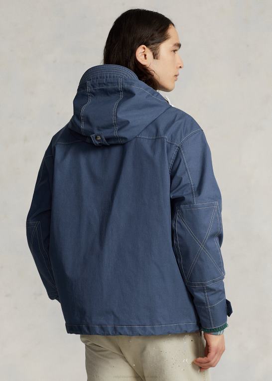 blå korsar Mænd Ralph Lauren twill hættejakke Z426B1269