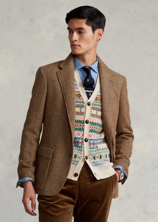 brun og kamel Mænd Ralph Lauren rl67 sildebensjakken Z426B96