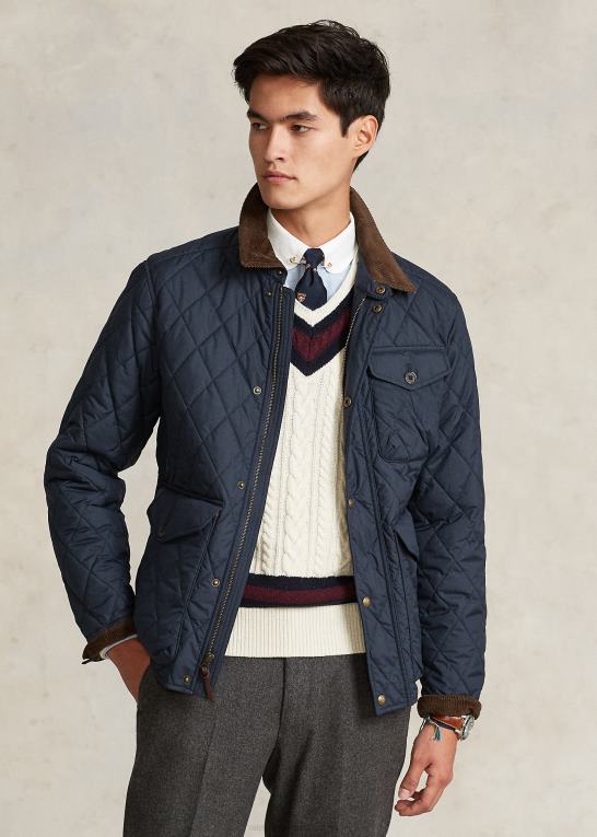 college flåde Mænd Ralph Lauren vandafvisende quiltet jakke Z426B8653