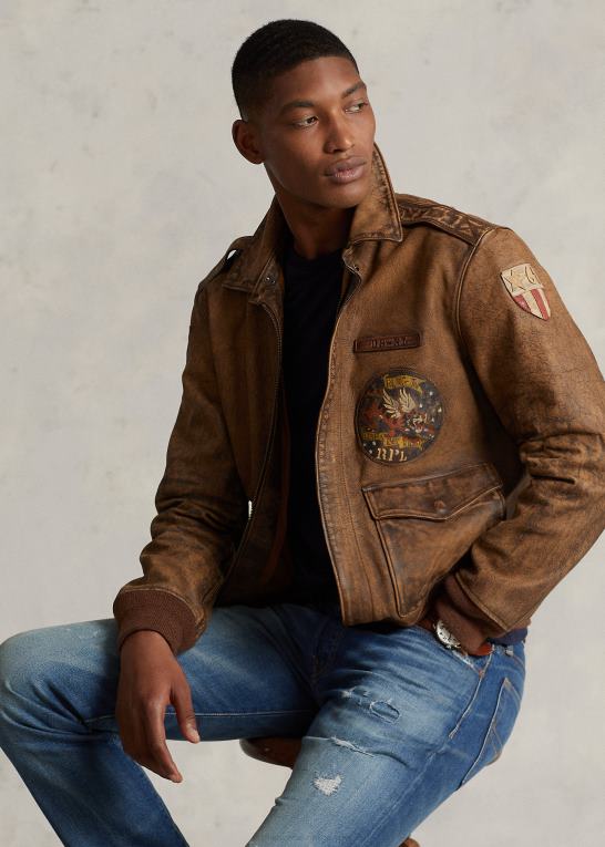 jæger brun Mænd Ralph Lauren flyvejakke i læder Z426B902