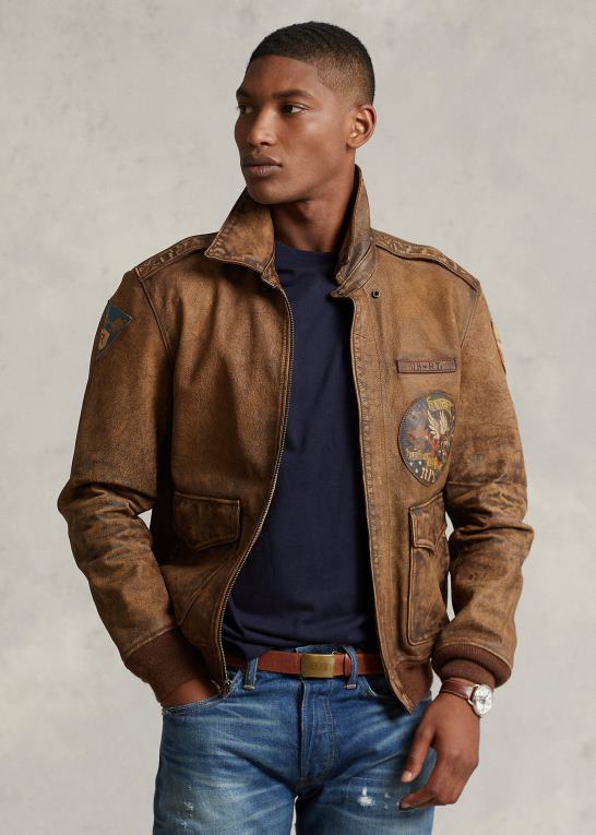 jæger brun Mænd Ralph Lauren flyvejakke i læder Z426B902