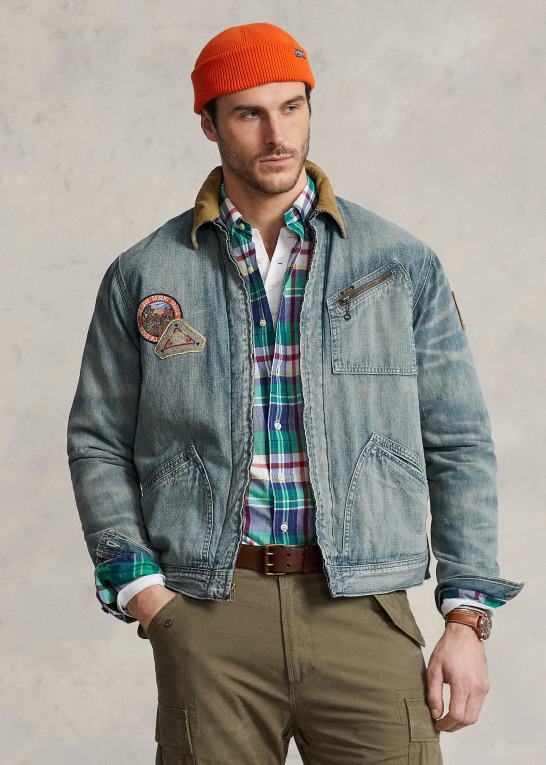 jaanai vask Mænd Ralph Lauren denim jakke med fuld lynlås Z426B1805