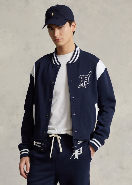 krydstogt marine/hvid Mænd Ralph Lauren fleece letterman jakke Z426B1059