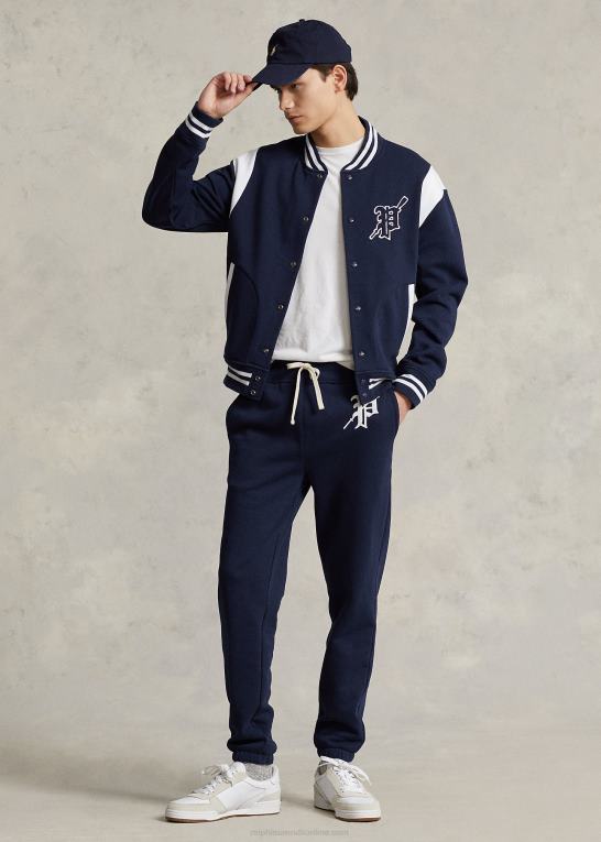 krydstogt marine/hvid Mænd Ralph Lauren fleece letterman jakke Z426B1059