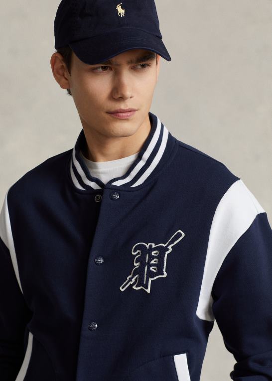 krydstogt marine/hvid Mænd Ralph Lauren fleece letterman jakke Z426B1059