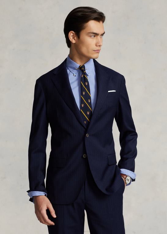 navy nålestribe Mænd Ralph Lauren polo blød nålestribet jakke i uld Z426B1216