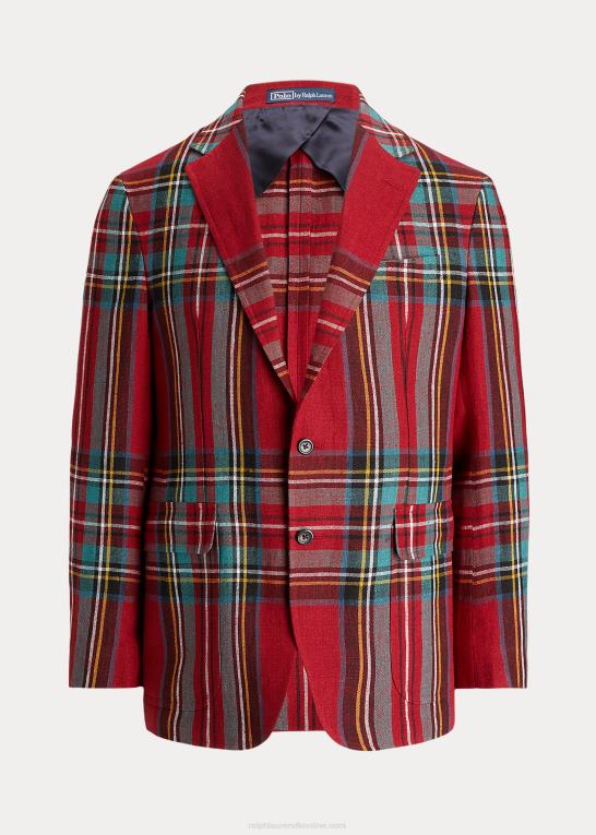 rød/grøn multi Mænd Ralph Lauren polo blød plaid jakkesæt i hør Z426B1272