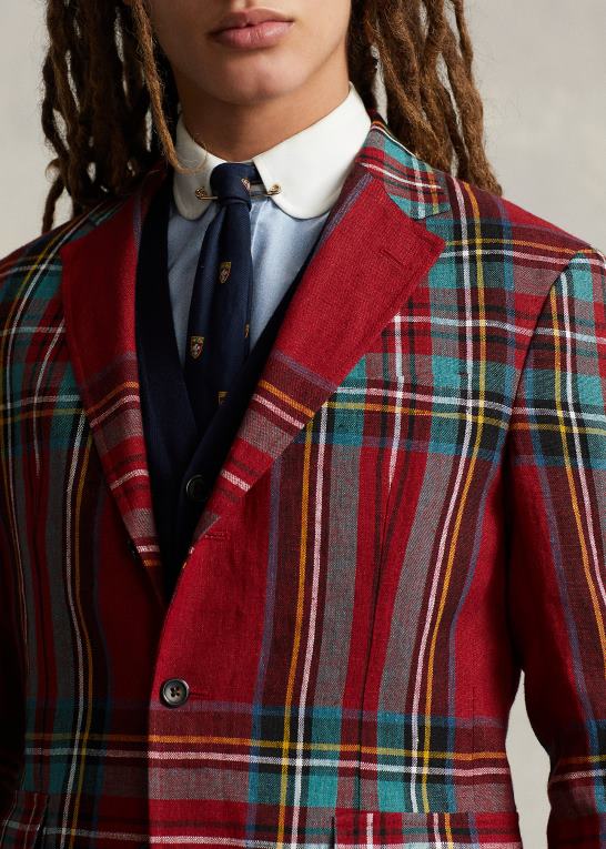 rød/grøn multi Mænd Ralph Lauren polo blød plaid jakkesæt i hør Z426B1272