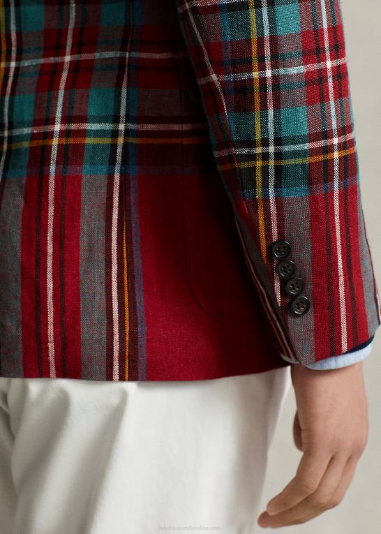 rød/grøn multi Mænd Ralph Lauren polo blød plaid jakkesæt i hør Z426B1272