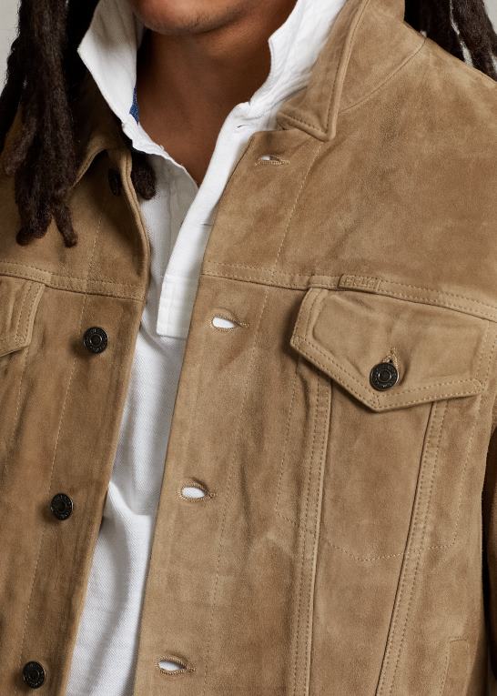 ørken kaki Mænd Ralph Lauren ruskind trucker jakke Z426B1191