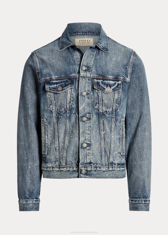 rodwell Mænd Ralph Lauren malersprøjt denim trucker jakke Z426B105