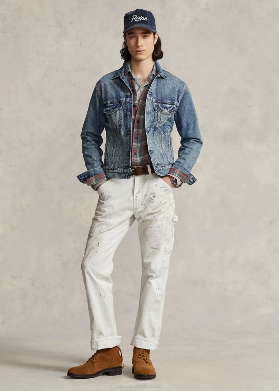 rodwell Mænd Ralph Lauren malersprøjt denim trucker jakke Z426B105