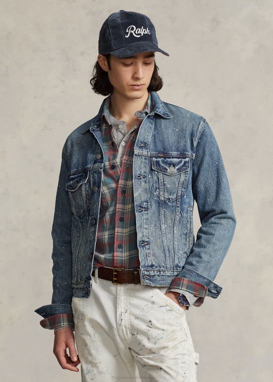 rodwell Mænd Ralph Lauren malersprøjt denim trucker jakke Z426B105