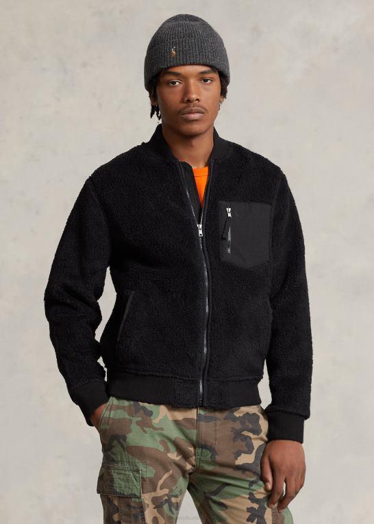 sort Mænd Ralph Lauren bonded pile fleece bomberjakke Z426B1208