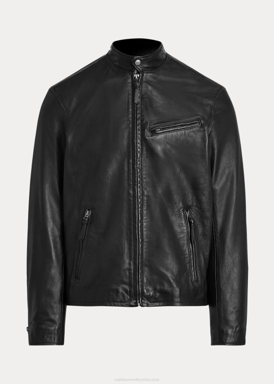 sort Mænd Ralph Lauren lammeskind cafe racer jakke Z426B1140