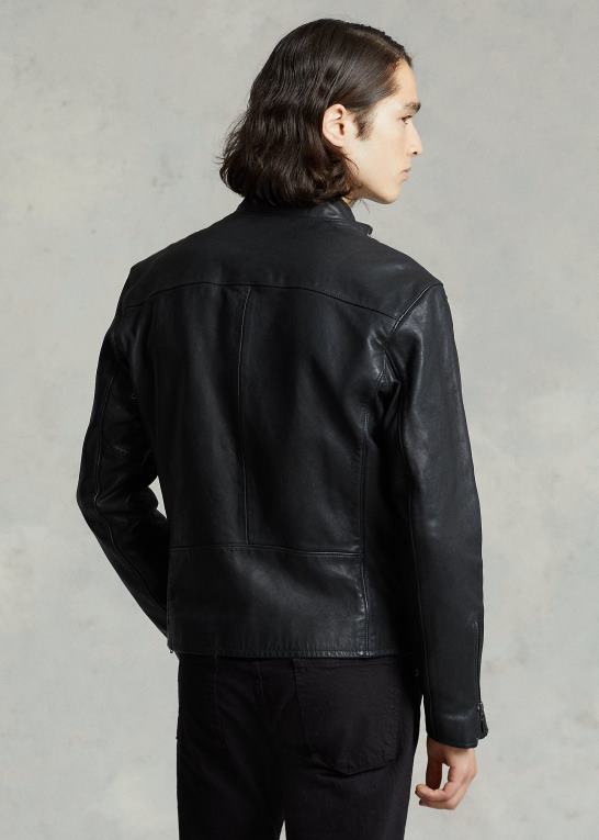 sort Mænd Ralph Lauren lammeskind cafe racer jakke Z426B1140