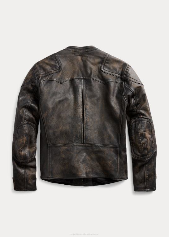 sort Mænd Ralph Lauren slim fit læder moto jakke Z426B1759