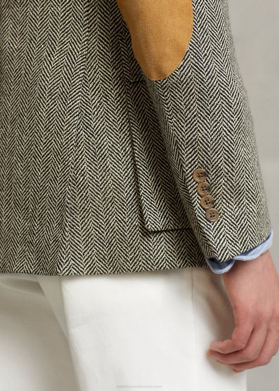 sort og creme Mænd Ralph Lauren rl67 sildebensjakken i hørblanding Z426B1092