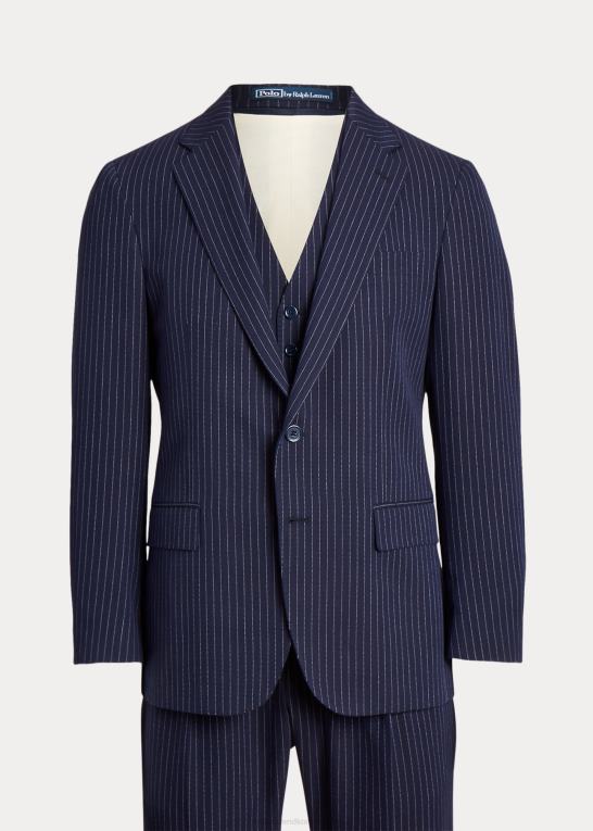 marineblå/creme Mænd Ralph Lauren polo nålestribe dobby 3-delt jakkesæt Z426B1226