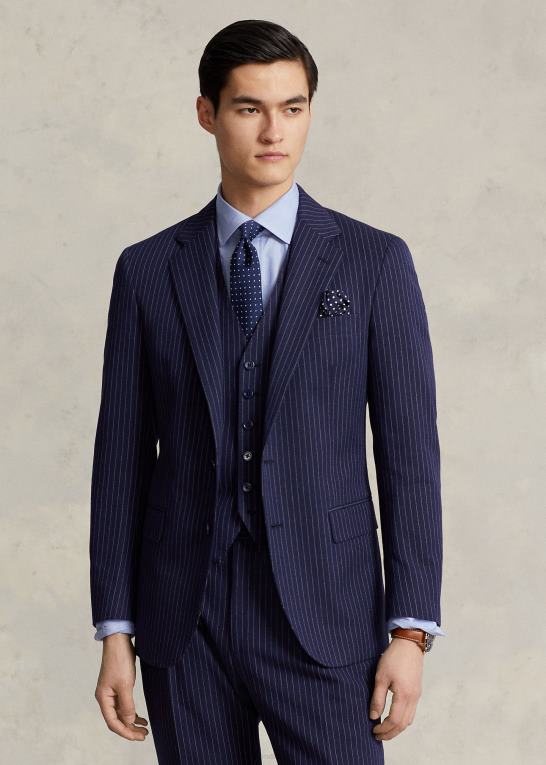 marineblå/creme Mænd Ralph Lauren polo nålestribe dobby 3-delt jakkesæt Z426B1226
