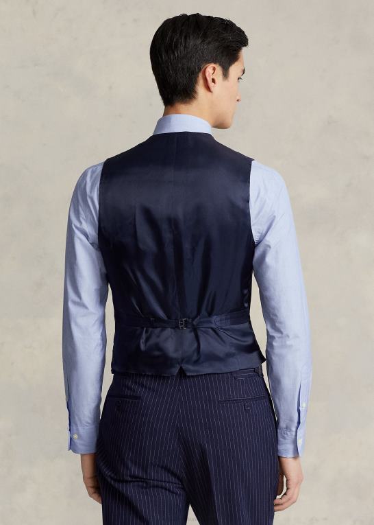 marineblå/creme Mænd Ralph Lauren polo nålestribe dobby 3-delt jakkesæt Z426B1226