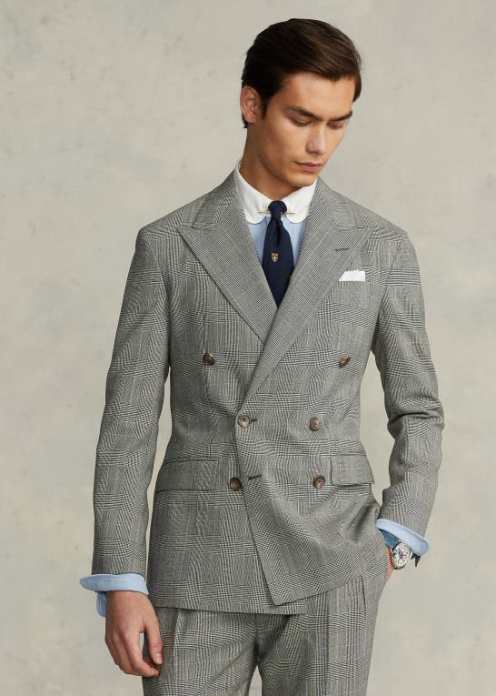 sort/creme/blå Mænd Ralph Lauren polo blød glen plaid ulddragt Z426B8604