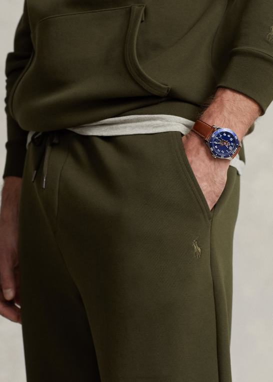 firma oliven Mænd Ralph Lauren dobbeltstrikkede joggerbukser med logo-præget Z426B1368