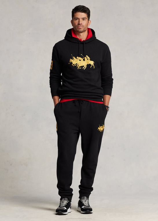 sort Mænd Ralph Lauren trippel-pony fleece joggerbukser Z426B1899