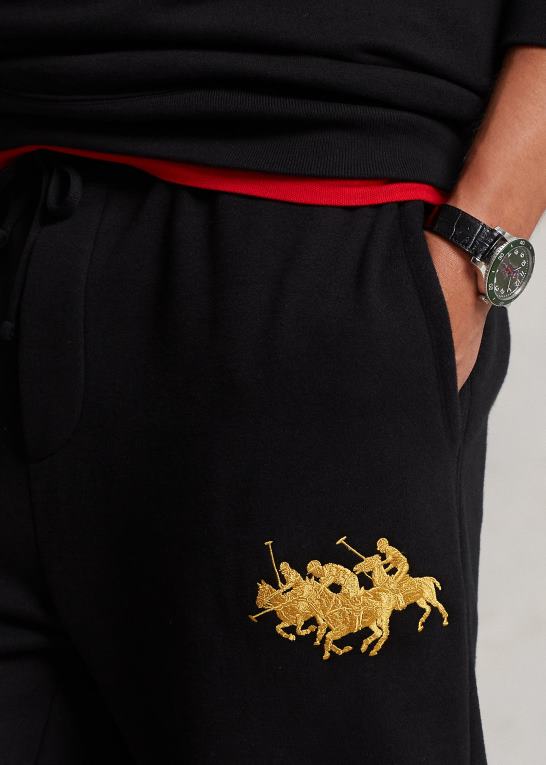 sort Mænd Ralph Lauren trippel-pony fleece joggerbukser Z426B1899