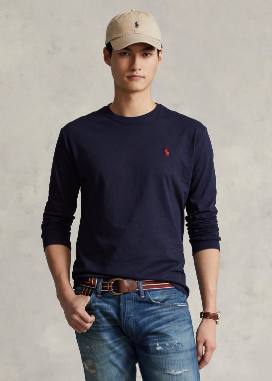 blæk Mænd Ralph Lauren jersey langærmet t-shirt - alle passer Z426B180