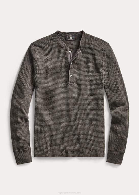 falmet sort lærred Mænd Ralph Lauren vaffelstrikket henley skjorte Z426B8699