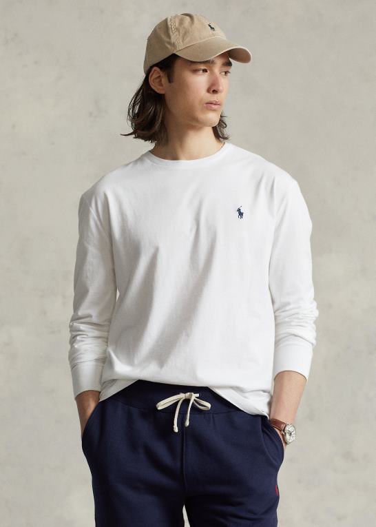 hvid Mænd Ralph Lauren jersey langærmet t-shirt - alle passer Z426B181