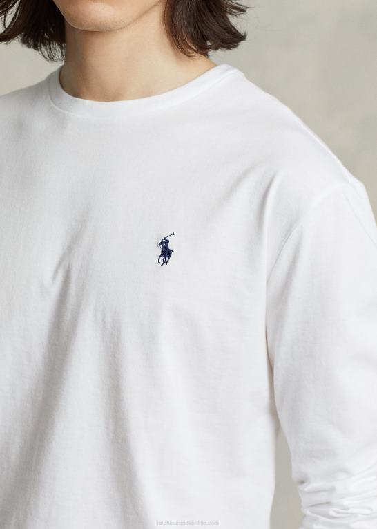 hvid Mænd Ralph Lauren jersey langærmet t-shirt - alle passer Z426B181