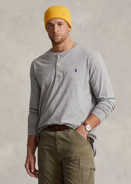 mørk vintage lyng Mænd Ralph Lauren slub jersey henley skjorte Z426B1334
