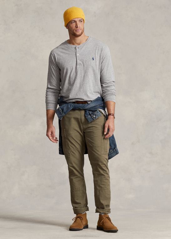 mørk vintage lyng Mænd Ralph Lauren slub jersey henley skjorte Z426B1334