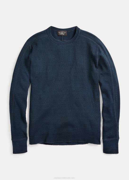 skyllet blå Mænd Ralph Lauren indigo jacquard-strikket rund hals Z426B1728