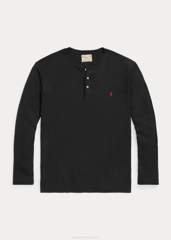 sort Mænd Ralph Lauren slub jersey henley skjorte Z426B1335